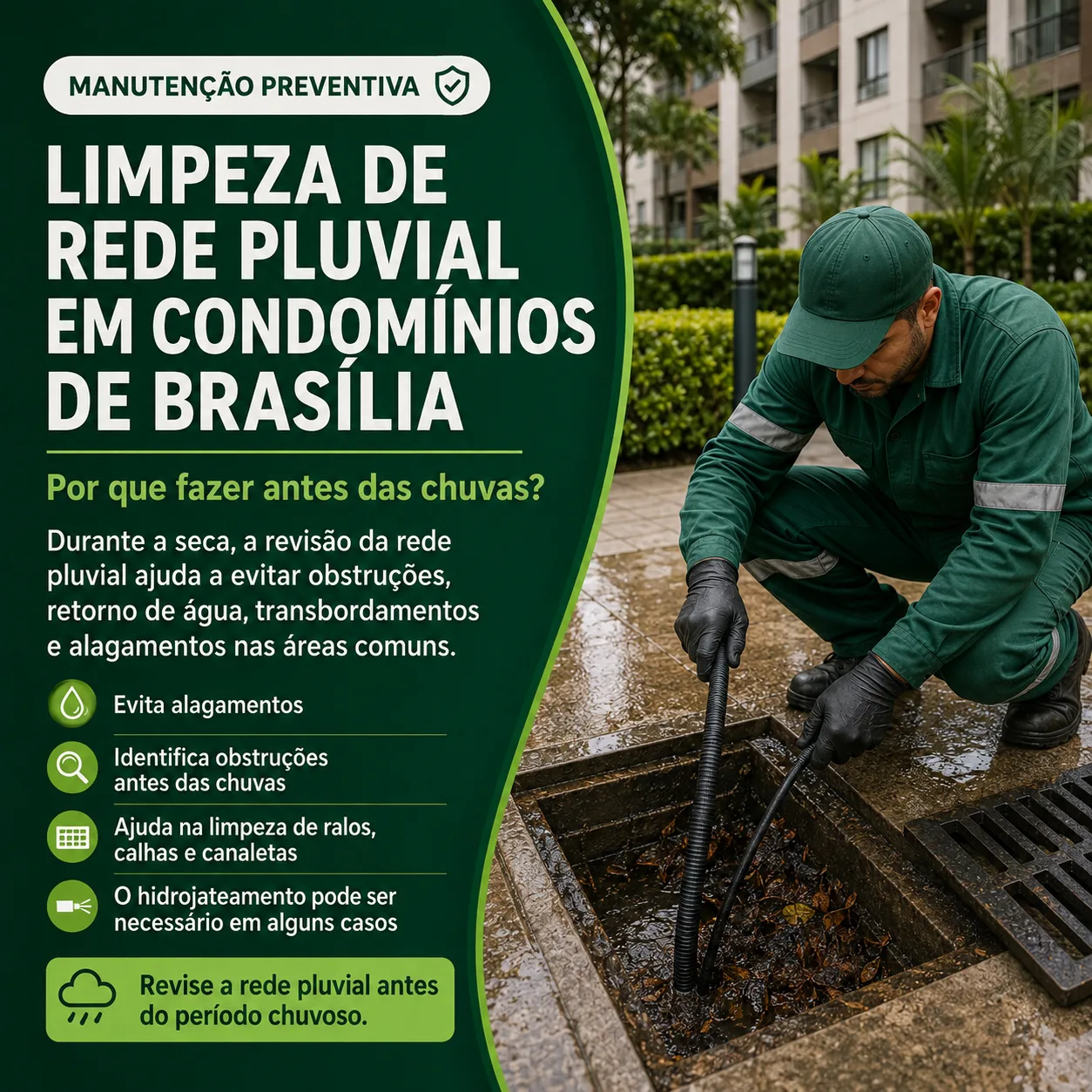 Limpeza de rede pluvial em condomínios de Brasília: por que fazer antes das chuvas?